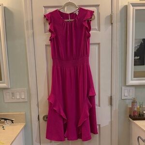 Bright Pink Ruffle Midi Dress